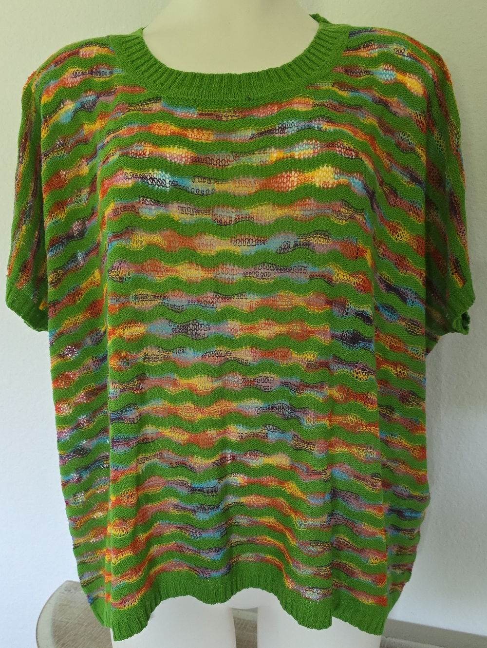 Kerisma Vibrant Green Multicolor Wave Knit Top